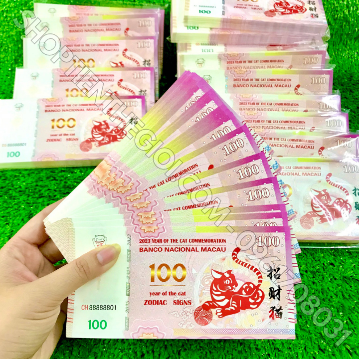 Tiền Lì Xì 100 Dola Macao Hình Con Mèo 2023